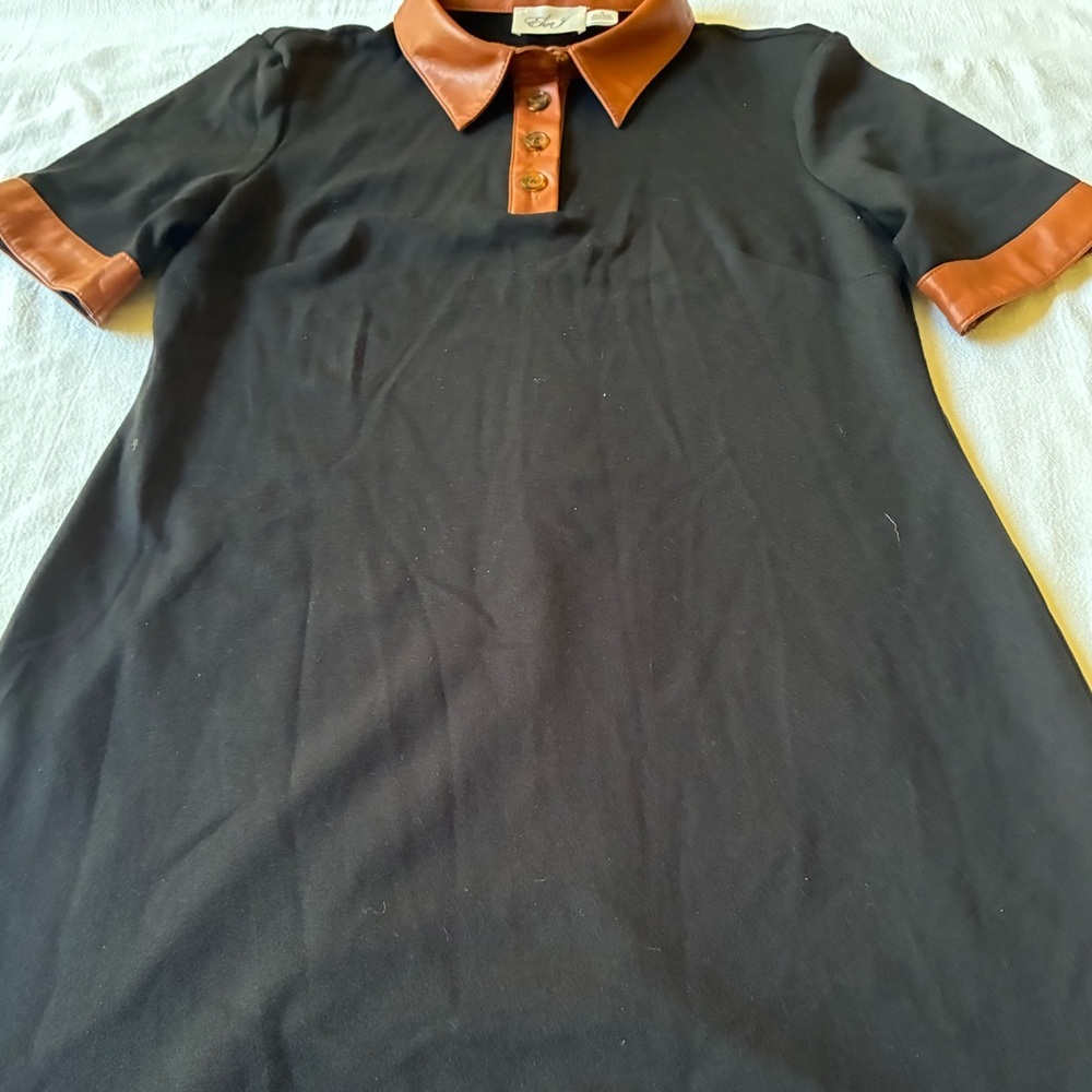 Eliza J Black w Faux Brown Leather Short Slv. Midi Sz. 10 Dress